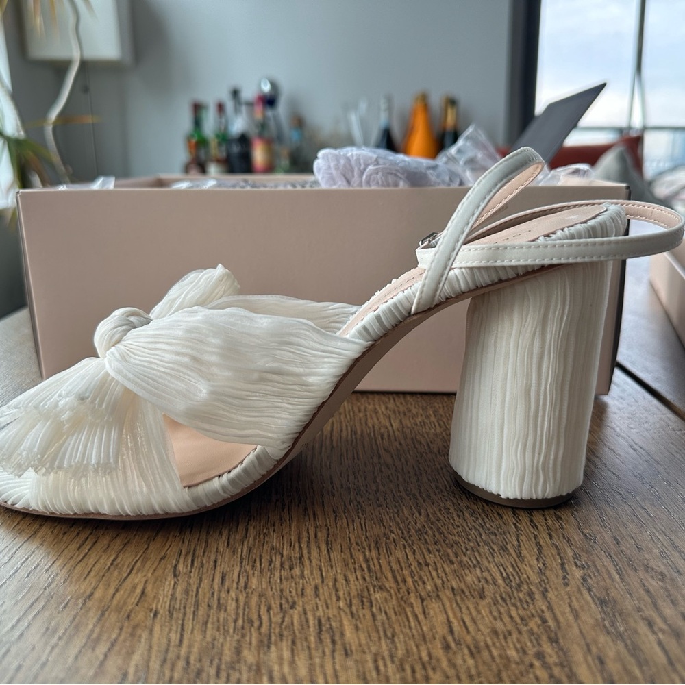 Loeffler Randall Camellia Pearl Pleated Bow Heel - Vegan Pearl